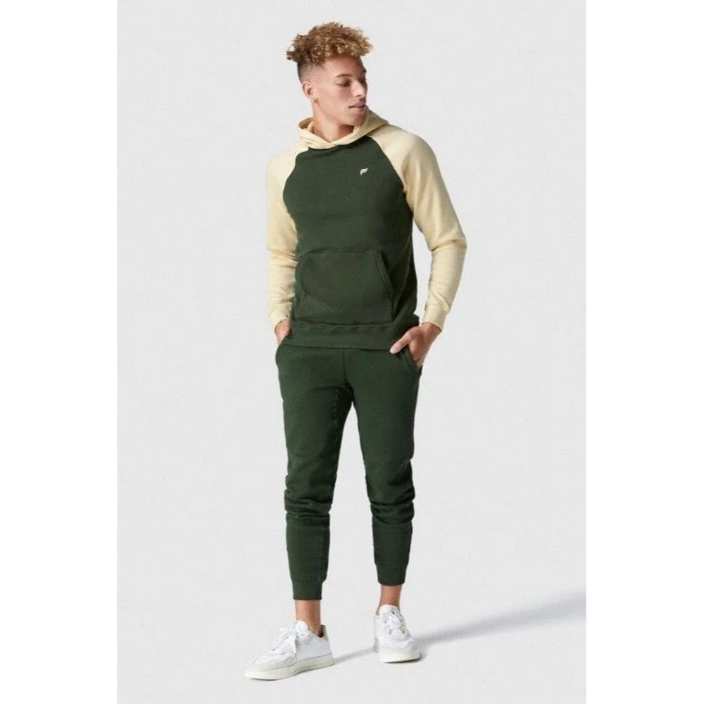 Fabletics Go To Hoodie Men’s Large Green And Tan Sweatshirt Activewear Casual